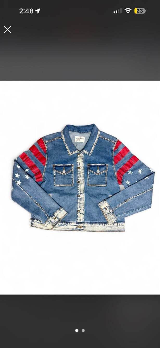 Vigoss American Flag Denim Jacket with Stars and Stripes